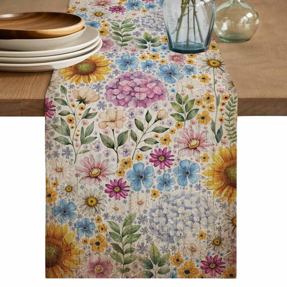 Table Runner 120 Inches Long for Kitchen Dining, Sunflower Vintage Dresser Scarf Farmhouse, Dining Table Decorations for Wedding/Parties, Yellow Floral Summer Botanical Retro Art 13 x 120 In