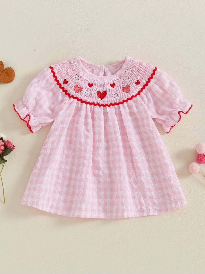 Toddler Baby Girl Valentines Day Outfit Ruffle Smocked Heart Embroidery Dress Plaid Playwear 6 12 18 Months 2T 3T 4T Summer Clothes - Walmart.com Toddler Baby Girl Valentines Day Outfit Ruffle Smocked Heart Embroidery Dress Plaid Playwear 6 12 18 Months 2T 3T 4T Summer Clothes - Walmart.com