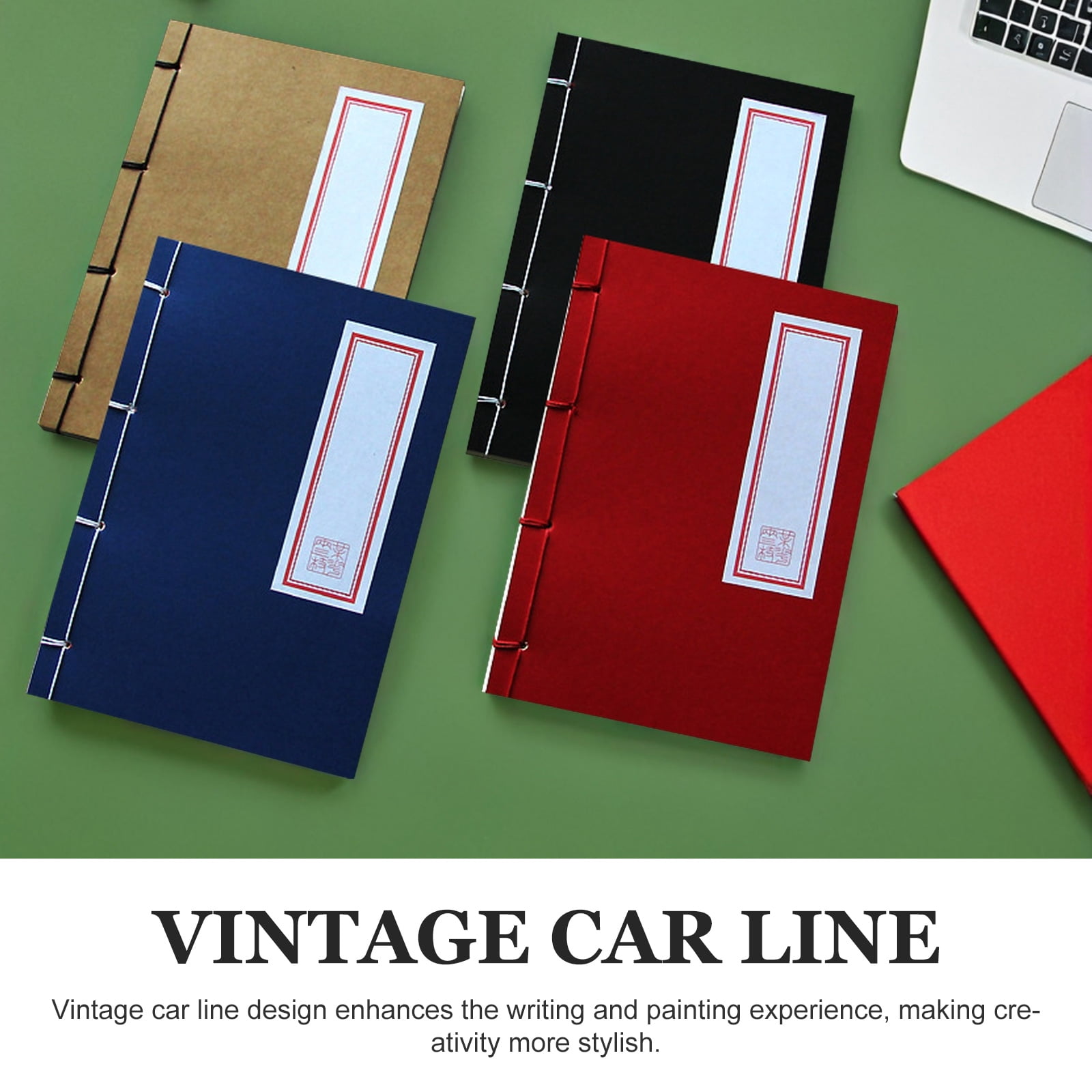 OUNONA 4Pcs Retro Hardcover Blank Notebook Set Vintage Stitching Design for Office School and Creative Use