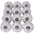 thumbnail image 6 of Set of 12 Vintage Beige and White Floral Ceramic Knobs, 6 of 6