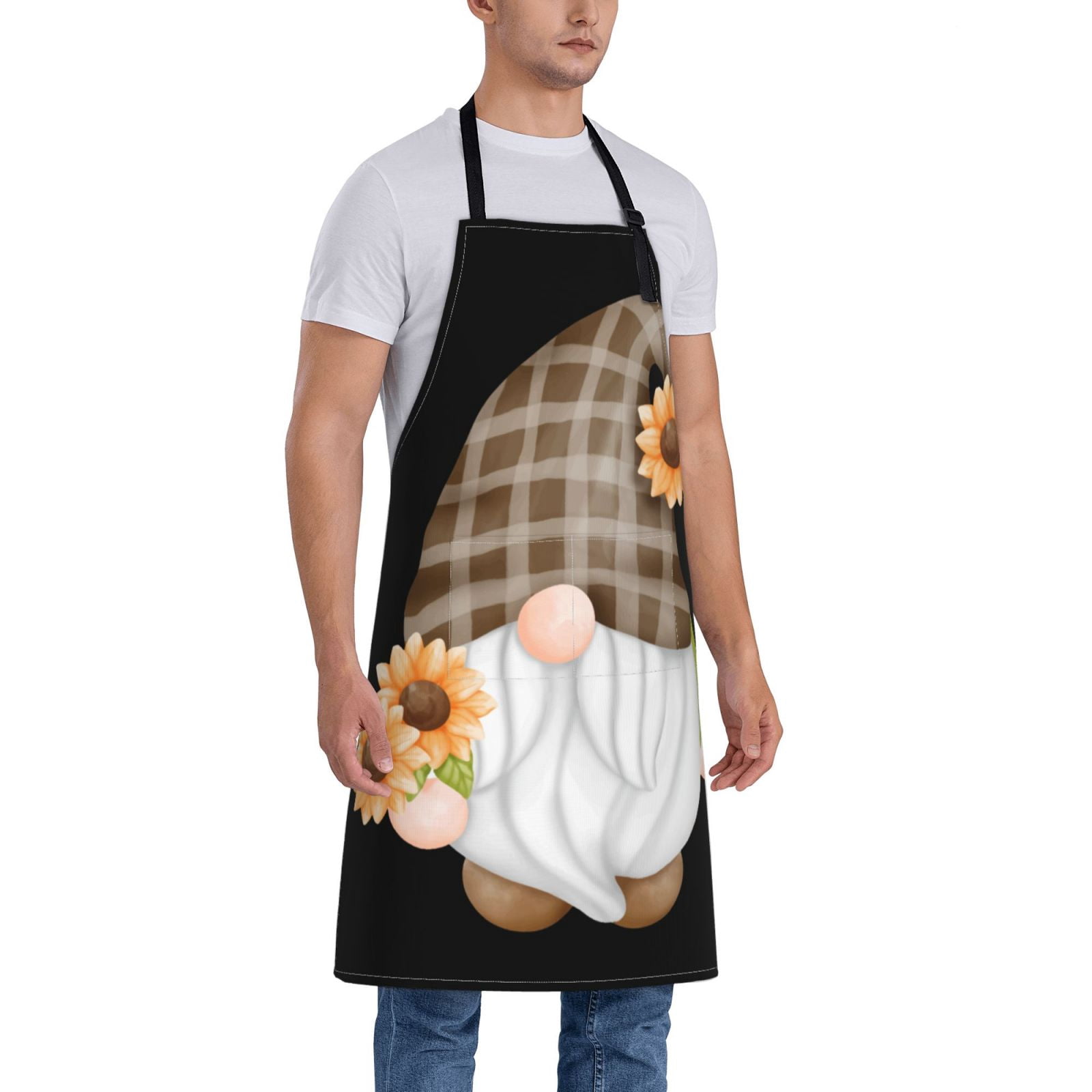 Kdxio Sunflower Gnomes 4 Apron with Pockets Adjustable Kitchen Aprons for Men Women Waterproof Aprons for Cooking,Drawing,Crafting, Baking Household Cleaning