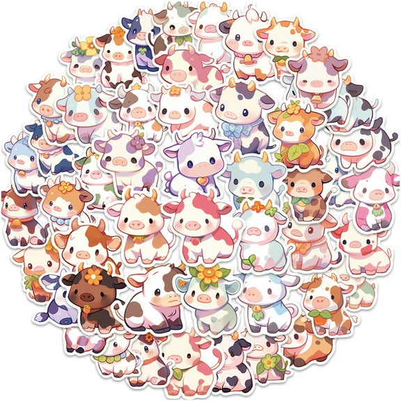 50Pcs Cartoon Rainbow Cow Stickers - Vinyl Art Decoration Cute Animal Decals Kids Reward