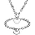 thumbnail image 1 of QPENWEI Collar de cadena de corazón + pulsera de corazón para mujeres y niñas, colgante de corazones, conjunto de joyería con dije de palanca, acero inoxidable, plata, 1 of 5