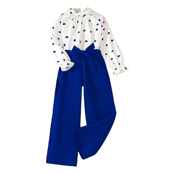XBASW 7-12T Girls Wide Leg Pant Outfits Long Sleeve Crewneck Printed Shirt and Wide Leg Pant 2 Pieces Spring Fall Outfits for Kids