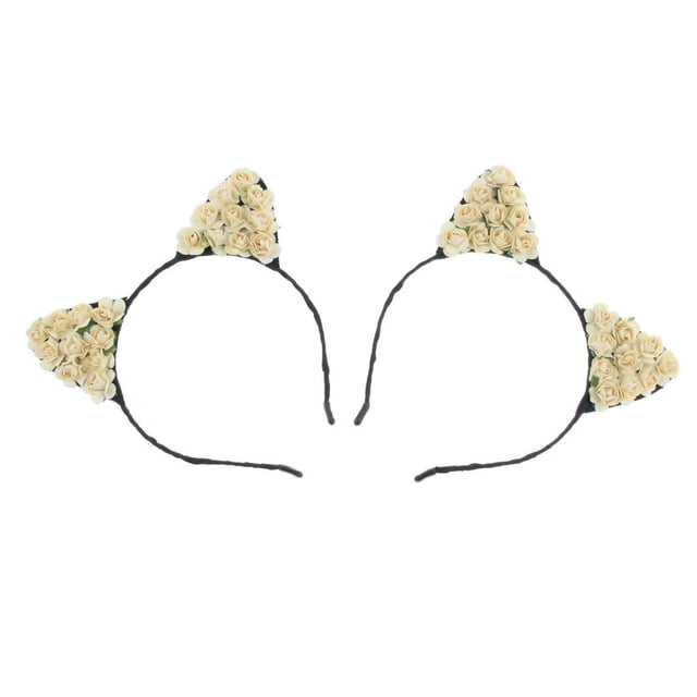 2 uds Flor de papel de gato Salvador Diadema de orejas de gato Beige