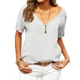 thumbnail image 2 of Hogleaql Womens Summer Tops Comfy Short Sleeve V Neck T Shirts Dressy Solid Color Casual Loose Outfits White S, 2 of 5