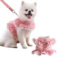 thumbnail image 2 of Arnés de malla con flores rosas para cachorros, transpirable, para perros pequeños y gatos, bonito arnés de encaje con correa para caminar, 2 of 5