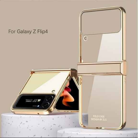 Compatible with Samsung Galaxy Z Flip 4 Claer Case with Hinge Protection Transparent Plating Ultra Thin Bumper Case-Gold