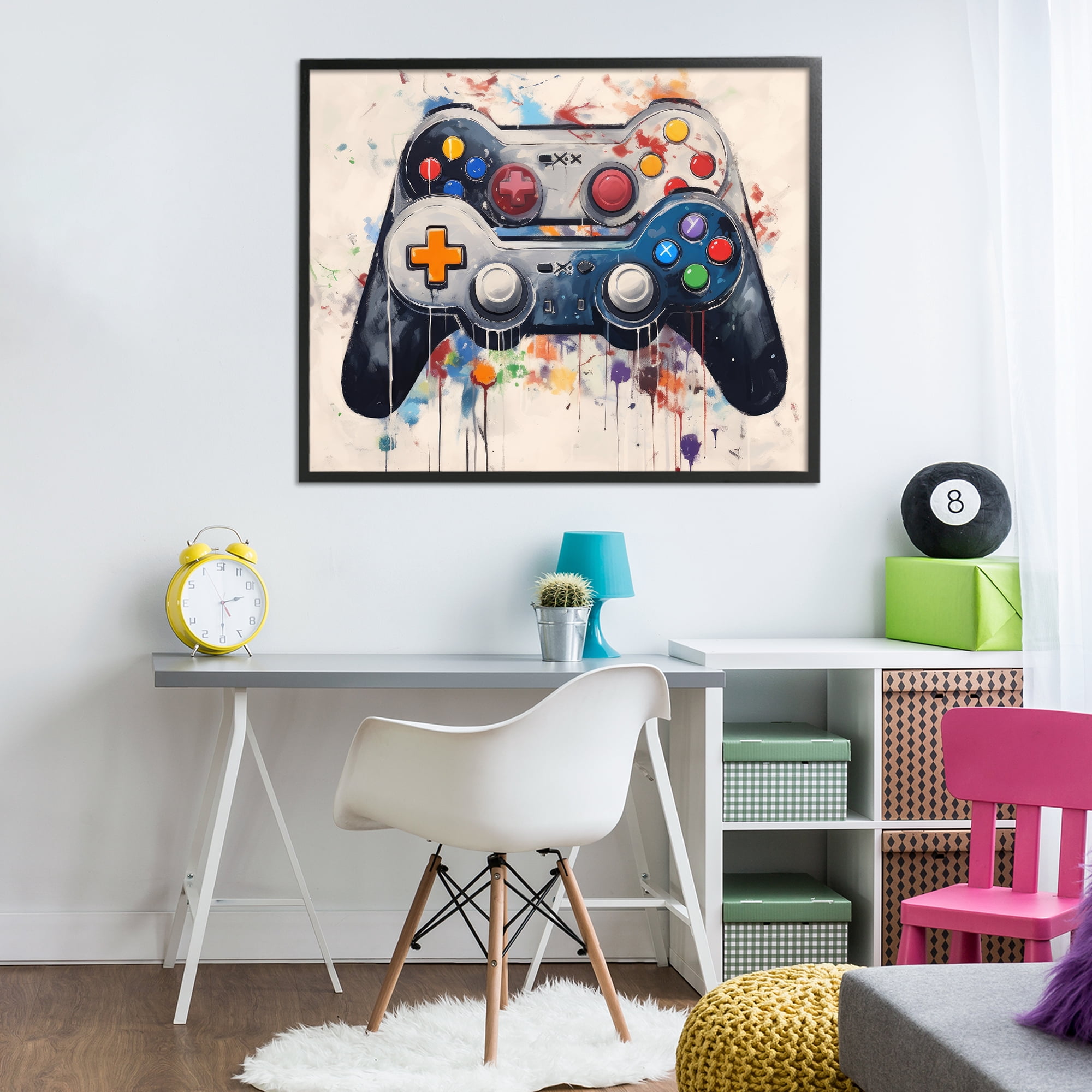 Stupell Industries Joystick Journeys Controller Duo Black Framed Giclee Art, design by Lazar Studio