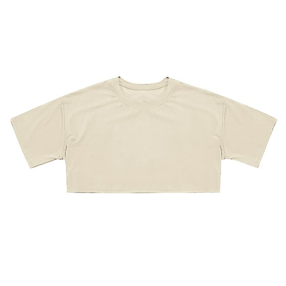 Big Kid Crop Tops For Girls Short Sleeve Shirt Girls Summer Tops Neck Slim Fit Basic Tee Girl Crop Top Youth Metallic Tunic Top for 5t Girl Winter Games 10-11 Years Beige