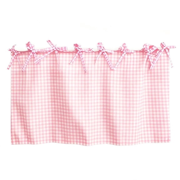 Pink Checkered Oven Skirt Curtain for Door Farmhouse Stove Cover with Ruffled Trim & Ribbon Ties, Appliance Cover for Dishwasher Cabinet Kitchen Decor