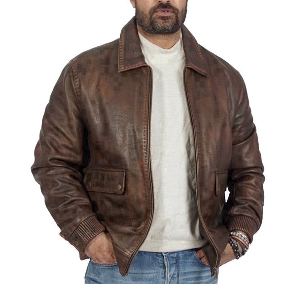 Boston Harbour Callister Vintage Bomber Mens Leather Motorcycle Jacket - Dark Brown Casual Winter Leather Jacket for Men
