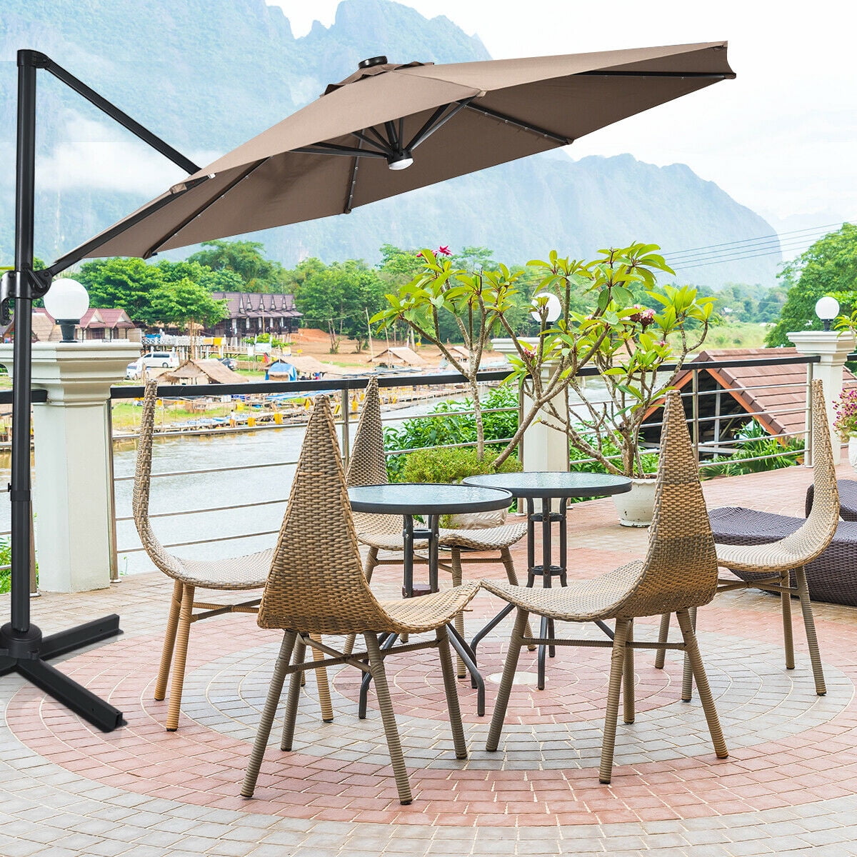 Gymax 10ft Solar Led Cantilever Offset Patio Umbrella 360 Rotation Aluminum Tan Walmart Canada