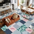 thumbnail image 2 of Botanical Patchwork 8'x10' Area Rug for Living Room Sectional Sofa, Teal Tropical Leaf Grey Plaid Washable Non Slip Large Rectangle Area Rug, 2 of 9