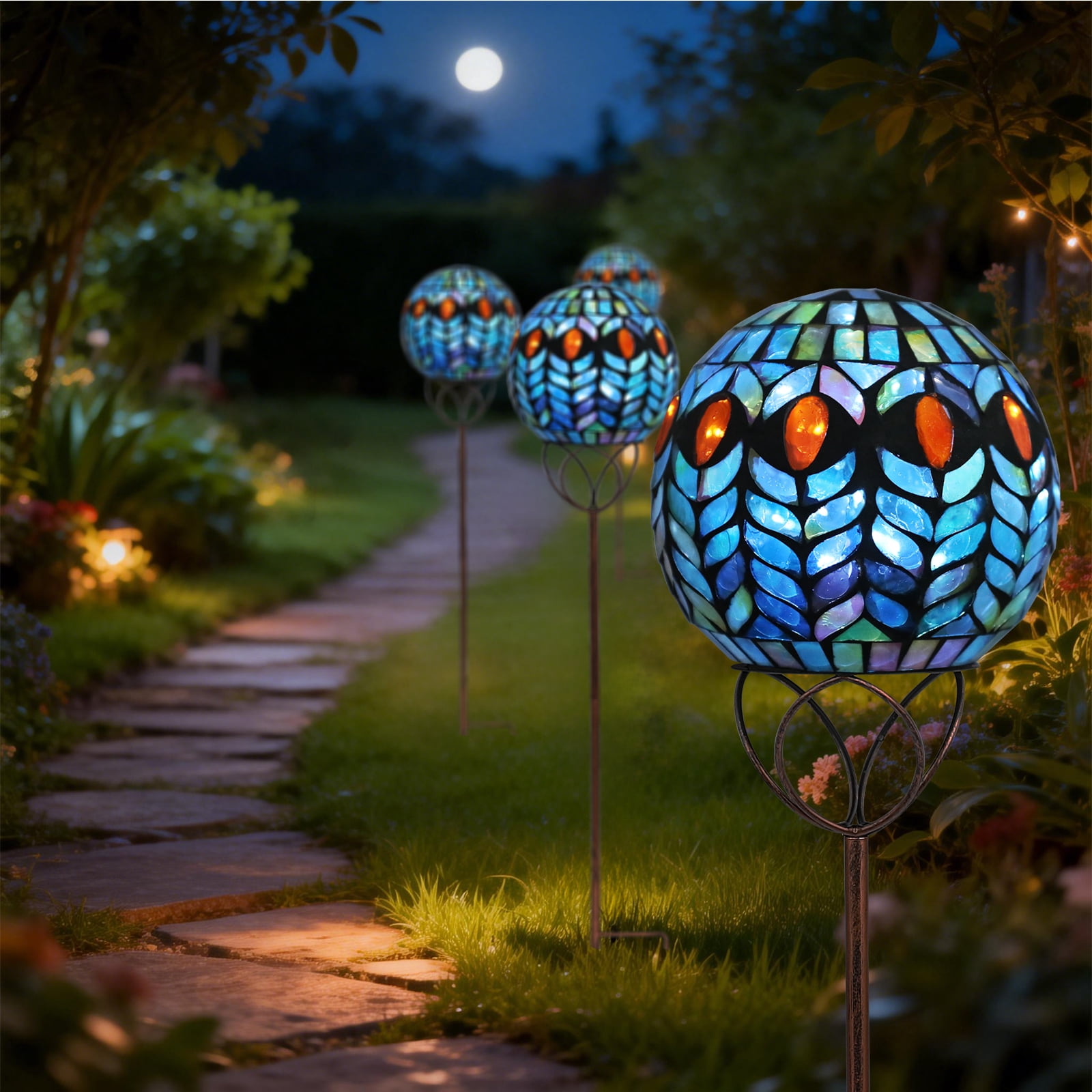 Solar Outdoor Garden Lights Decorative - Mosaic Solar Stakes Gazing Ball Waterproof Outdoor Lights Stakes for Pathway Yard Lawn Decoration