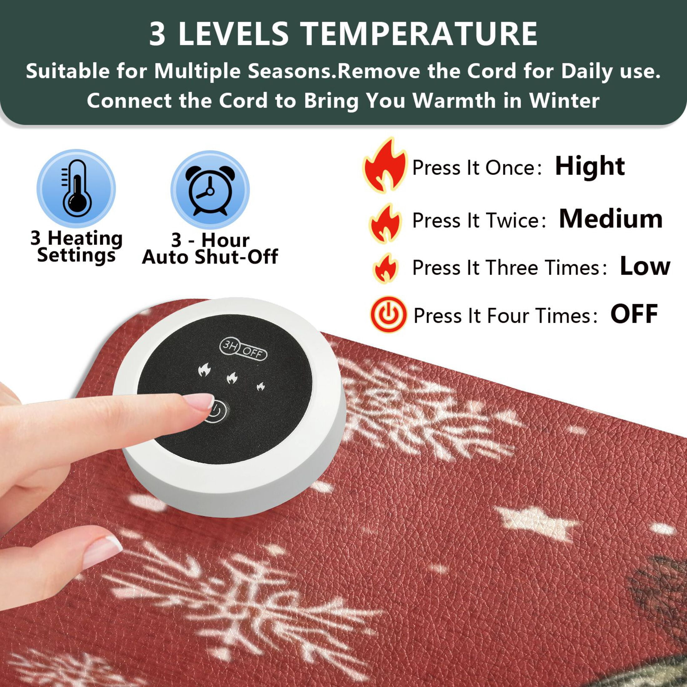 Wobogo Snowman Twins Heated Mouse Pad Extra-Large Desk Mat With 3 Heating Levels and 3-hour Auto Shut-Off Protection Ideal for Computer Keyboards Home Office Hand-warming Essential 31.5in × 13in