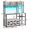 thumbnail image 3 of Baker Rack with 8 Open Shelves and Hutch for Kitchen, Multifunctional Microwave Stand with Charging Station and LED Lights, Coffee Bar with Spacious Desktop and 8-S Hooks, White, 3 of 8