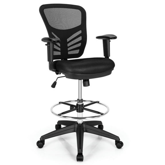 Spaco Mesh Drafting Chair Office Chair with Adjustable Armrests and Foot-Ring-Black, Home Office Computer Desk Chair, Ergonomic Office Chair for Bedroom,Study
