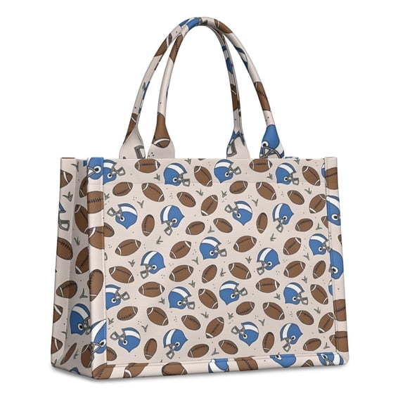 Large Capacity Tote Bag,Beige Background Football Helmets Pattern Handbag Fashion Luxury Tote Bag,15.7"x13"x 5.1" Inches,Laptop Compatible