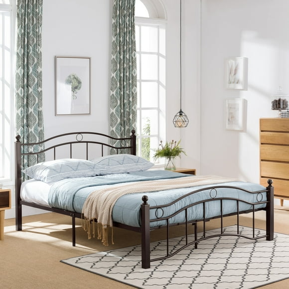 King Size Metal Platform Bed Frame with Vintage Headboard and Footboard/Under Bed Storage/No Box Spring Needed/Easy Assembly/Noise-Free/Mattress Foundation/Copper