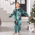 thumbnail image 6 of Soft Big Kids Onesie Pajamas Cozy Loose-Fit Jumpsuits for kids with Pockets for Christmas Lounge & Play Teal and Black Squares, 6 of 8