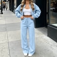 thumbnail image 4 of Edvintorg Outfits for Women 2 Piece Sets Fall Winter Crew Neck Long Sleeve Zip up Jacket and Wide Leg Pant Woman Clothes Sky Blue S-XL, 4 of 5