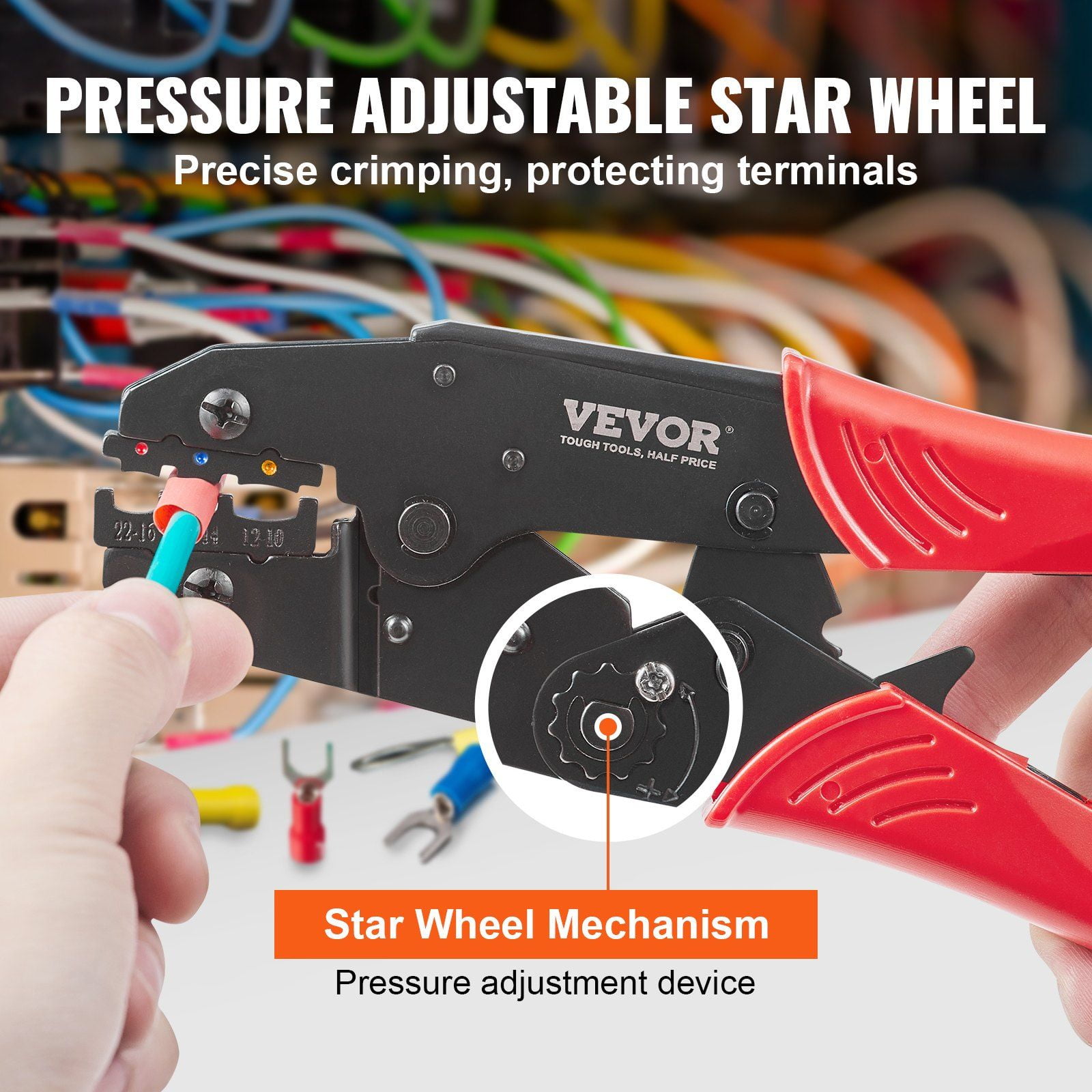 Labor-Saving Ratchet Electrical Terminal Crimping Plier Kit for AWG22-10 Insulated Connectors, Includes Wire Stripper & 210pcs Heat Shrink Tubing