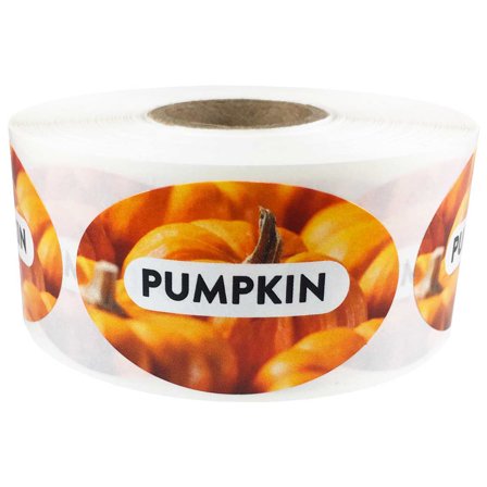 Pumpkin Grocery Store Food Labels 1.25 x 2 Inch Oval Shape 500 Total Adhesive Stickers