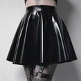 thumbnail image 2 of RUTAYY Women Fashion Leather Shiny Pleated Skirt Mini Skirt Solid Color Skirt Solid Color Casual Travel Skirts, 2 of 7