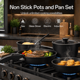 thumbnail image 4 of NULAS 21 Piece Pots and Pans Set Non Stick, Stackable RV Kitchen Cooking Set , Cookware Set with Detachable Handle, Dishwasher Safe, Oven Safe, Black, 4 of 7