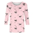 thumbnail image 7 of Women's Valentine's T-Shirt Three Quarter Sleeve Bow Print Crewneck Top for Romantic Pink M, 7 of 7
