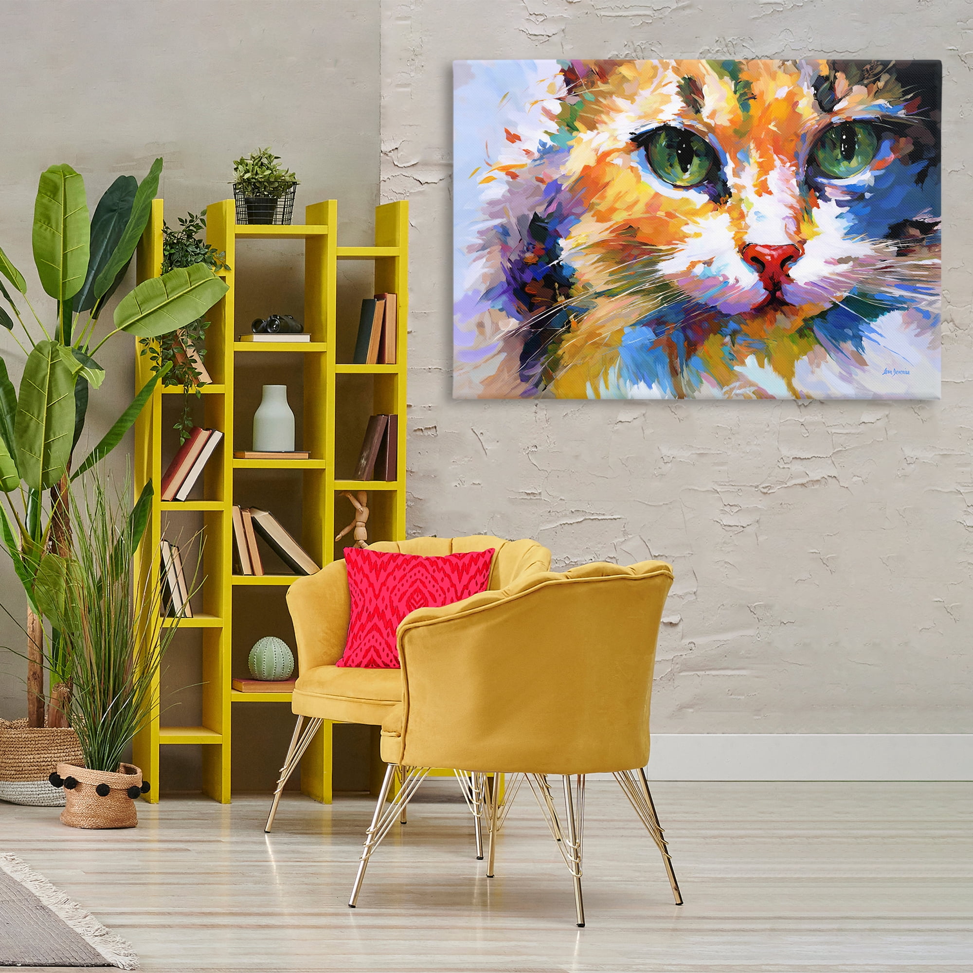 Stupell Industries Manx Cat Gaze Animals & Insects Painting Gallery Wrapped Canvas Art Print Wall Art, 45 x 30