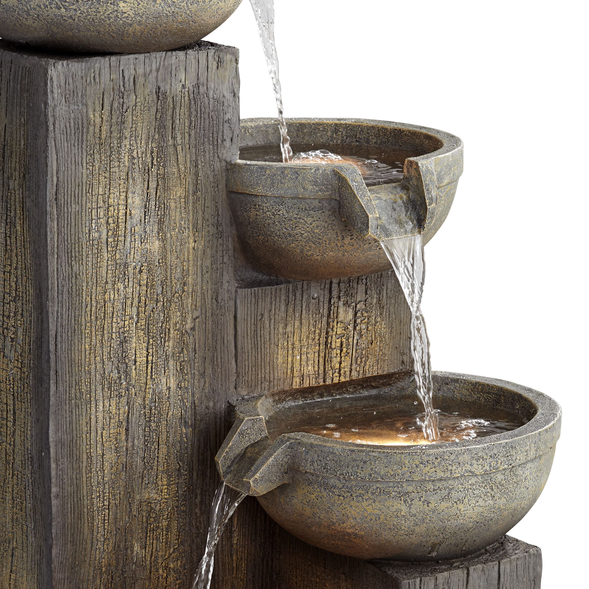 Four Tier 40 1/2" High Large Rustic Indoor Outdoor Decor Faux Stone Floor Fountain with Light LED Cascading