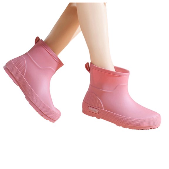 Pink Womens Rain Boots Short Top Waterproof Slip Resistant Outdoor Comfortable Height Increasing Heel for Wet Weather Fall Winter Size 7
