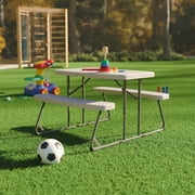 BizChair Easy-Fold Grey Folding Plastic Kids Outdoor Picnic Table and Benches - Commercial Grade - Seating for 4 Kids