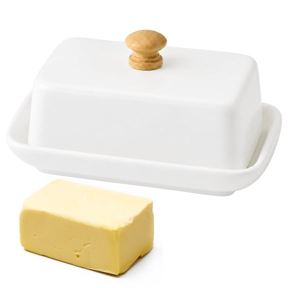 Ceramic Butter Dish with Lid, Vintage European Rectangular Butter Storage Holder, Deepened Design, Ideal for Countertop Storage in Kitchen and Dining Room (White)
