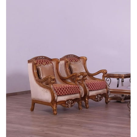 Imperial Luxury Red Brown & Gold RAFFAELLO III Chair Set 2Pcs EUROPEAN FURNITURE