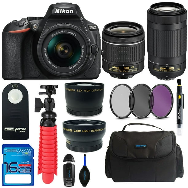 Nikon D5600 DSLR Camera with Nikon AF-P DX NIKKOR 18-55mm f/3.5-5.6G VR Lens + Nikon AF-P DX NIKKOR 70-300mm f/4.5-6.3G ED Lens + Pixi Basic Bundle Kit