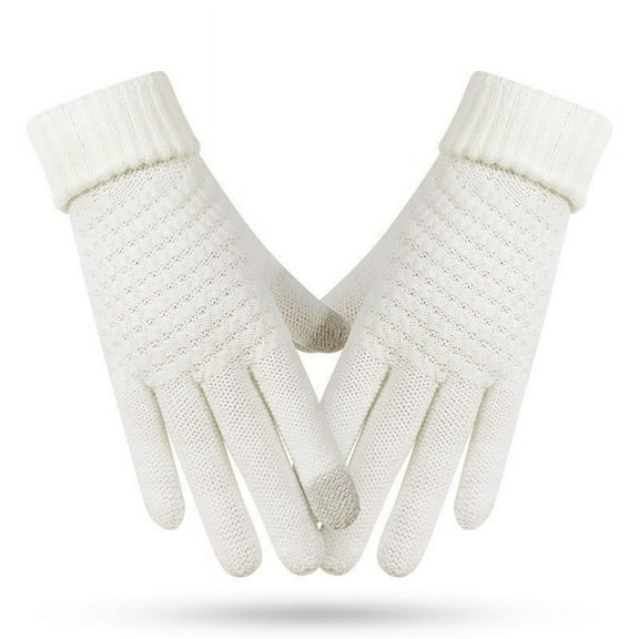 VERUGU Winter Gloves Women Outdoor Knitting Wool Windproof Touchablescreen Solid Casual Plus Velvet Thickened Gloves Full Finger Gloves White Free Size