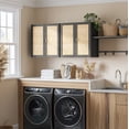 thumbnail image 3 of 24"W Rattan Laundry Room Cabinets with Lights, Bathroom Cabinets Wall Mounted with Adjustable Shelves, Wall Cabinet for Bathroom/Kitchen/Bedroom (2PCS, Black), 3 of 6