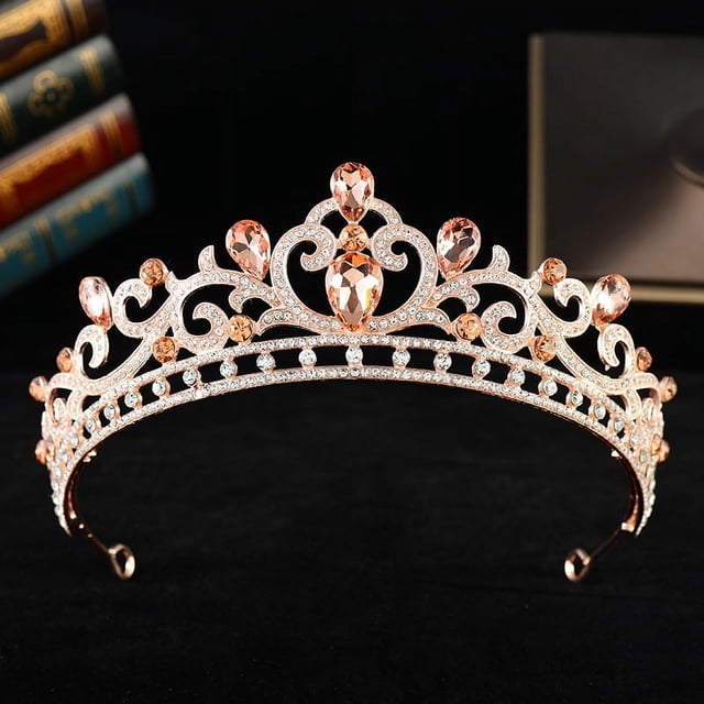 Zhuge Tiara de boda para novia, diadema de princesa, corona de novia, joyería para el cabello con diamantes de imitación de cristal, decoración para novia, cumpleaños, graduación, boda (amarillo)