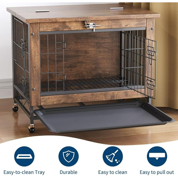 Historyli Jaula multifuncional para perros con 2 puertas, resistente, de madera, para interior, mesa auxiliar para perros pequeños