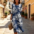thumbnail image 5 of VBVC Women's and Women's Plus 3/4 Sleeve Midi Dress, Summer Casual Crew Neck Dress For Women, Ladies' Loose Fit Floral Dress with Pockets,Navy,S-5XL, 5 of 7