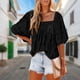 thumbnail image 5 of Camisa de mujer con cuello cuadrado estilo de trabajo de verano con ajuste relajado FLhrweasw Para estrenar, 5 of 7