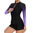 thumbnail image 1 of Charmo Women Two Piece Rashguard Sets Long Sleeve Swim Tops& Boy Shorts, 1 of 3