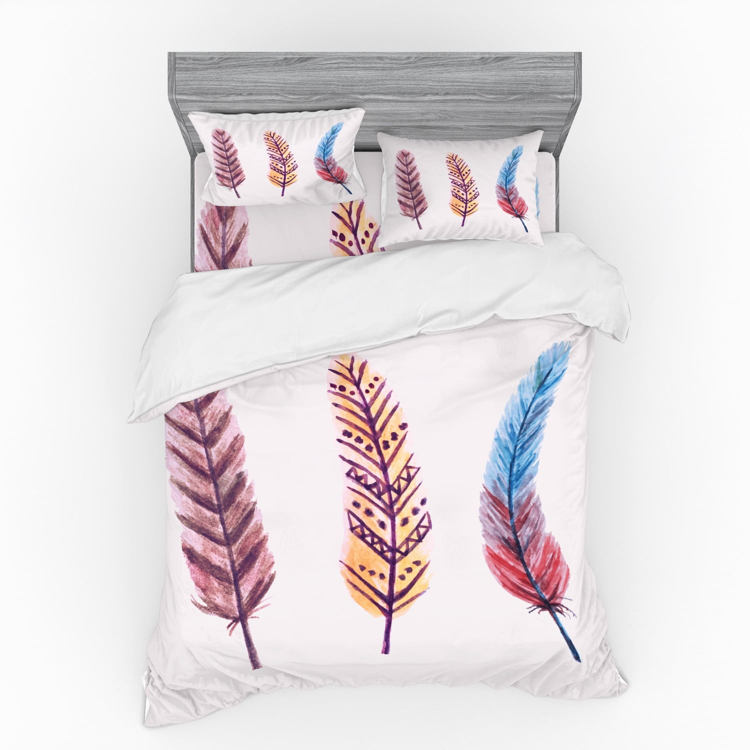 Feather Duvet Cover Set, Graphic of Hand Painted Watercolor Bohemian