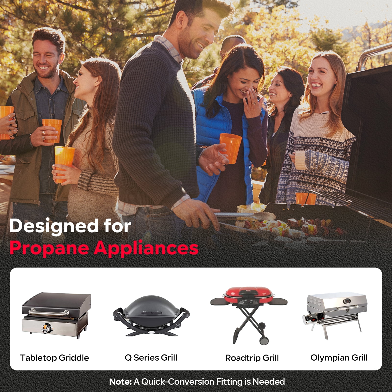 GASPRO RV Quick Connect Propane Hose 12FT, Low-Pressure Gas Extension Line with 1/4" Quick Disconnect, for BBQ Grills, Griddles, Fire Pits & Camping Stoves