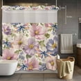thumbnail image 2 of No Hook Shower Curtain with Snap in Liner, Oil Painting Style Spring Flowers Waterproof Fabric Bathroom Curtain Mesh Top Window, Dragonflies Floral Art Shower Curtains 72x72in, 2 of 9