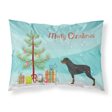 Rottweiler Merry Christmas Tree Fabric Standard Pillowcase