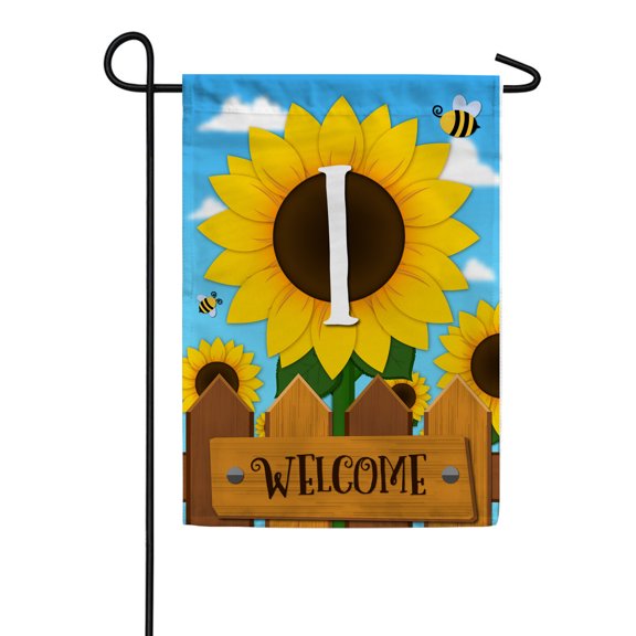 America Forever Spring Monogram Garden Flag Letter I 12.5 x 18 inches Double Sided Vertical Outdoor, Yard, Lawn, Beautiful Bright Sunlowers, Floral Design, Honeybee, Summer Welcome Garden Flag